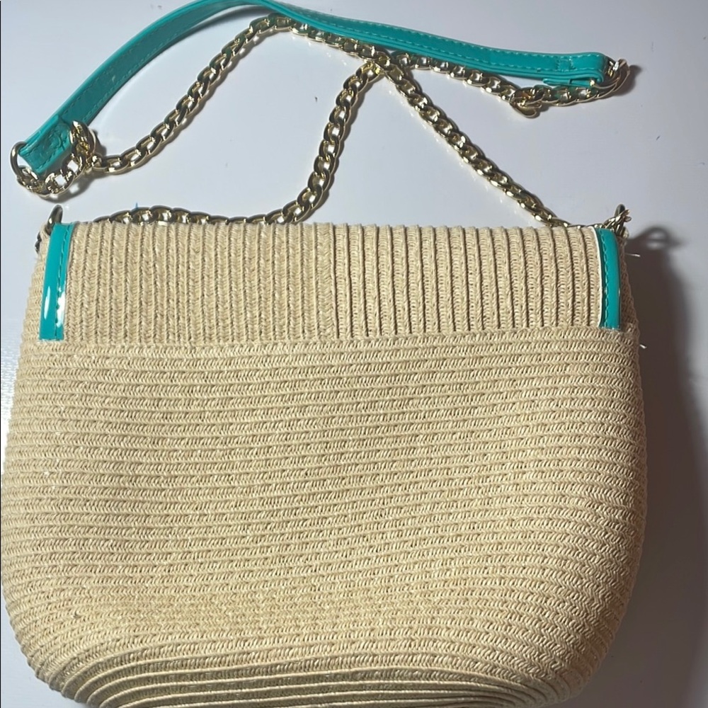 Beige and Turquoise Starfish Accent Women's Bag - Picture 2 of 4